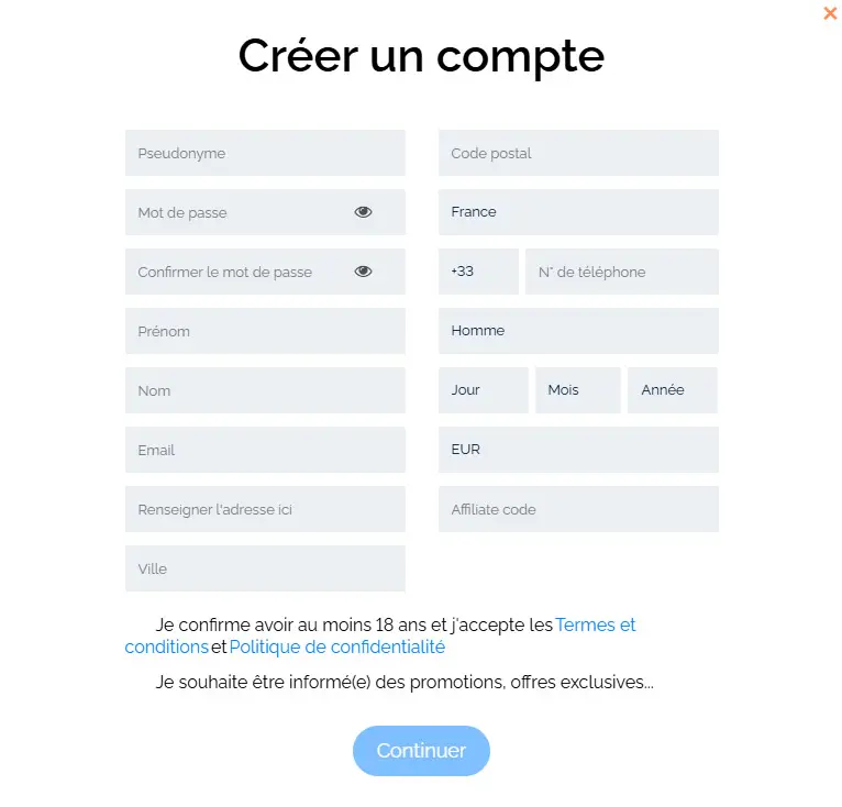 Processus d'inscription POWBET CASINO
